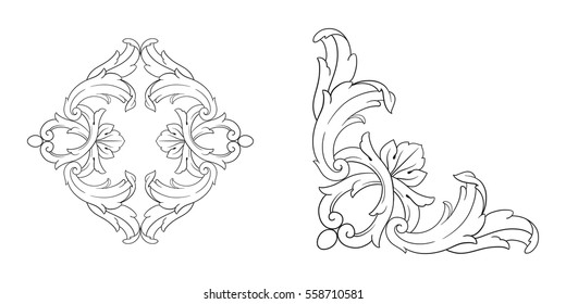 Baroque set of vintage elements for design. Decorative design element filigree calligraphy. 