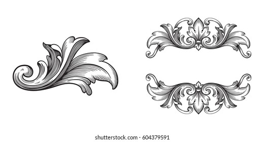 Baroque set of vintage elements for design. Decorative design element filigree calligraphy. You can use for wedding decoration of greeting card and laser cutting.