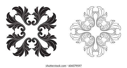 Baroque set of vintage elements for design. Decorative design element filigree calligraphy. You can use for wedding decoration of greeting card and laser cutting.