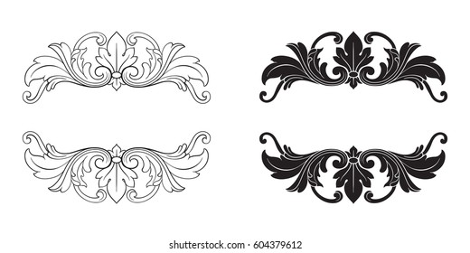 Baroque set of vintage elements for design. Decorative design element filigree calligraphy. You can use for wedding decoration of greeting card and laser cutting.