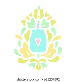 Baroque smoothie jar ornament. Vector hand drawn illustration