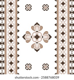 Baroque style. Brown flower damask seamless pattern with decorative elements. Design for elaborate borders, backgrounds, rugs, sarees, curtains, tiles, and pottery. 