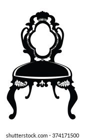 Baroque style chair with rich ornaments in black. Vector sketch