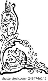 Baroque Style Corner Ornamentation Pattern Coloring Page with Intricate Floral and Leaf Designs , Baroque Style Wall, Interior Decoration, Architectural Ornamentation, and Architectural Coloring Page