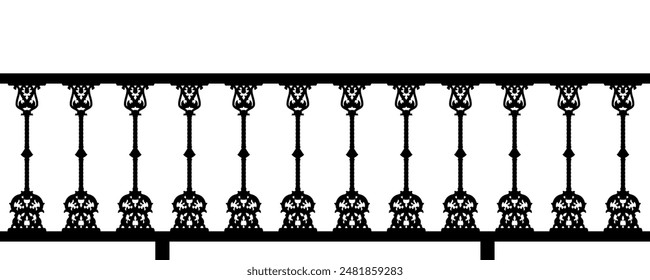 Baroque style fencing with tracery. Detailed seamless silhouette on transparent background.