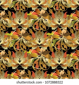 Baroque style leafy 3d seamless pattern. Vector autumn background. Patterned ornamental floral design for wallpapers, fabric. Luxury vintage golden ornaments. Ornate surface texture. Modern design