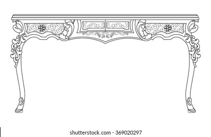 Baroque style table with engraved ornaments. Vector sketch