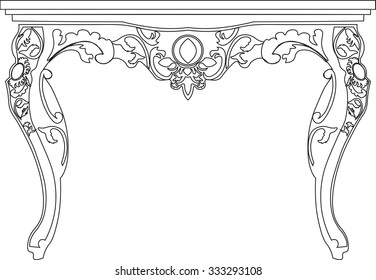 Baroque style table with luxurious ornaments. Vector sketch