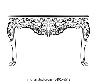 Baroque style table with luxurious ornaments. Vector sketch