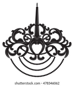 Baroque style wall lamp on white background. Luxury decor accessory design. Vector illustration sketch