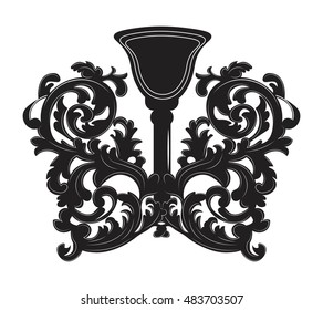 Baroque style wall lamp on white background. Luxury decor accessory design. Vector illustration sketch