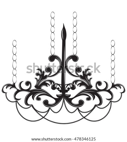 Baroque style wall lamp on white background. Luxury decor accessory design. Vector illustration sketch