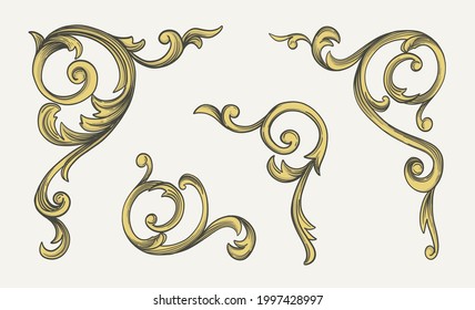 Baroque swirls. Antique decorative design elements. Vintage vector classical set.