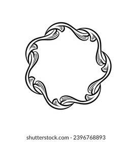 Baroque swirls floral ornamental circular frame element for related graphic design purpose.