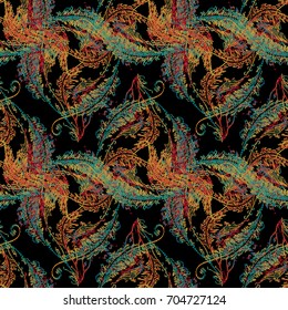 Baroque tapestry seamless pattern. Floral damask background wallpaper with 3d colorful vintage grunge flowers, arras scroll leaves and antique embroidery baroque ornaments. Vector embroidered texture
