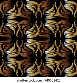 Baroque tapestry vector seamless pattern. Embroidery floral grunge background. 3d  wallpaper. Arras damask flowers, scroll  leaves, hatching ornament in Baroque style. Embroidered surface texture