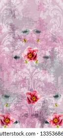 Baroque texture pattern with spring flowers Vector. Floral ornament decoration. Victorian engraved retro design. Vintage fabric decors. Luxury fabrics