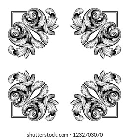 Baroque vector decorations element with flourishes calligraphic ornament. Vintage style design collection for Posters, Placards, Invitations, Banners, Badges and Logotypes.