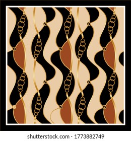 Baroque vector pattern background with golden chains,baroque elements.Vector patch for print,fabric,scarf design.