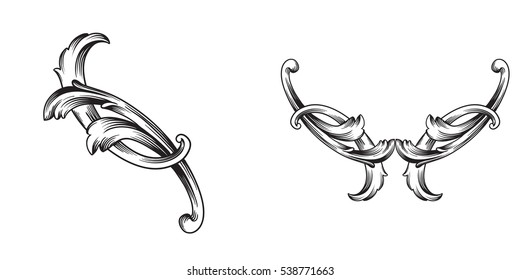 Baroque vector set of vintage elements for design. Decorative design element filigree calligraphy vector. You can use for wedding decoration of greeting card and laser cutting.