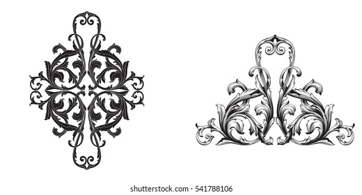 Baroque vector set of vintage elements for design. Decorative design element filigree calligraphy vector. You can use for wedding decoration of greeting card and laser cutting.