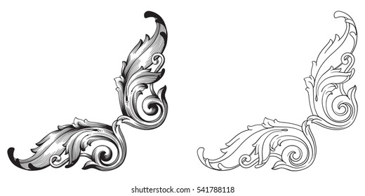 Baroque vector set of vintage elements for design. Decorative design element filigree calligraphy vector. You can use for wedding decoration of greeting card and laser cutting.