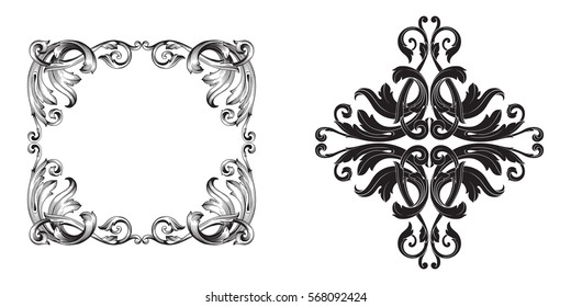 Baroque vector set of vintage elements for design. Decorative design element filigree calligraphy vector. You can use for wedding decoration of greeting card and laser cutting.