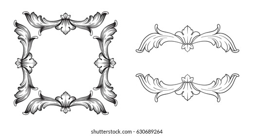 Baroque vector set of vintage elements for design. Decorative design element filigree calligraphy vector. You can use for wedding decoration of greeting card and laser cutting.