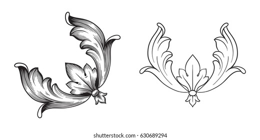 Baroque vector set of vintage elements for design. Decorative design element filigree calligraphy vector. You can use for wedding decoration of greeting card and laser cutting.