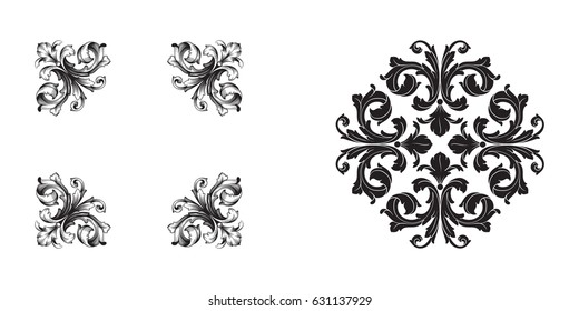 Baroque vector set of vintage elements for design. Decorative design element filigree calligraphy vector. You can use for wedding decoration of greeting card and laser cutting.