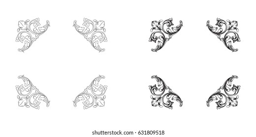 Baroque vector set of vintage elements for design. Decorative design element filigree calligraphy vector. You can use for wedding decoration of greeting card and laser cutting.