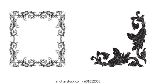 Baroque vector set of vintage elements for design. Decorative design element filigree calligraphy vector. You can use for wedding decoration of greeting card and laser cutting.