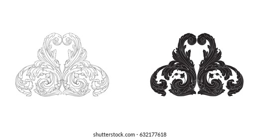 Baroque vector set of vintage elements for design. Decorative design element filigree calligraphy vector. You can use for wedding decoration of greeting card and laser cutting.