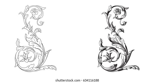 Baroque vector set of vintage elements for design. Decorative design element filigree calligraphy vector. You can use for wedding decoration of greeting card and laser cutting.