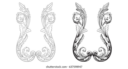 Baroque vector set of vintage elements for design. Decorative design element filigree calligraphy vector. You can use for wedding decoration of greeting card and laser cutting.