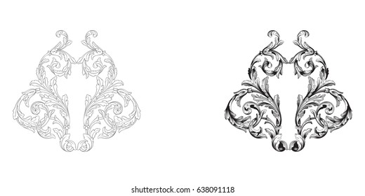 Baroque vector set of vintage elements for design. Decorative design element filigree calligraphy vector. You can use for wedding decoration of greeting card and laser cutting.