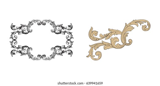 Baroque vector set of vintage elements for design. Decorative design element filigree calligraphy vector. You can use for wedding decoration of greeting card and laser cutting.