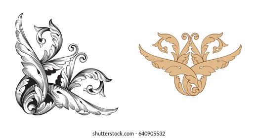 Baroque vector set of vintage elements for design. Decorative design element filigree calligraphy vector. You can use for wedding decoration of greeting card and laser cutting.