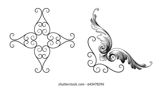 Baroque vector set of vintage elements for design. Decorative design element filigree calligraphy vector. You can use for wedding decoration of greeting card and laser cutting.
