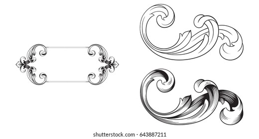 Baroque vector set of vintage elements for design. Decorative design element filigree calligraphy vector. You can use for wedding decoration of greeting card and laser cutting.