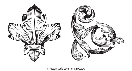 Baroque vector set of vintage elements for design. Decorative design element filigree calligraphy vector. You can use for wedding decoration of greeting card and laser cutting.