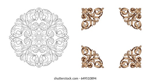 Baroque vector set of vintage elements for design. Decorative design element filigree calligraphy vector. You can use for wedding decoration of greeting card and laser cutting.