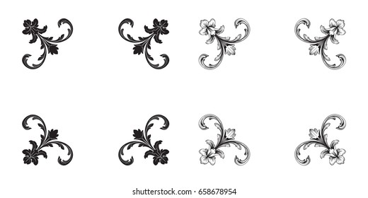 Baroque vector set of vintage elements for design. Decorative design element filigree calligraphy vector. You can use for wedding decoration of greeting card and laser cutting.