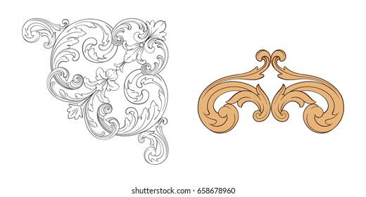 Baroque vector set of vintage elements for design. Decorative design element filigree calligraphy vector. You can use for wedding decoration of greeting card and laser cutting.