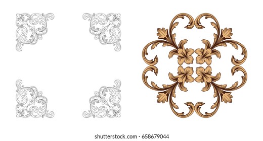 Baroque vector set of vintage elements for design. Decorative design element filigree calligraphy vector. You can use for wedding decoration of greeting card and laser cutting.