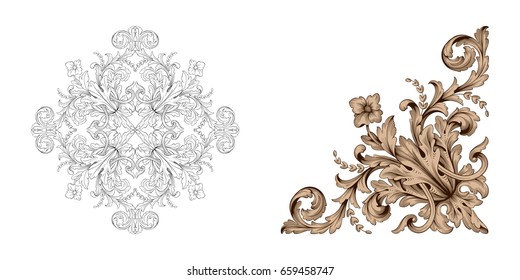Baroque vector set of vintage elements for design. Decorative design element filigree calligraphy vector. You can use for wedding decoration of greeting card and laser cutting.