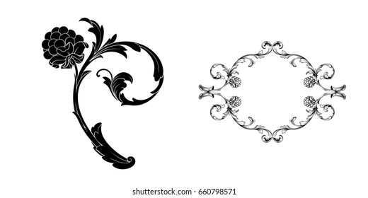 Baroque vector set of vintage elements for design. Decorative design element filigree calligraphy vector. You can use for wedding decoration of greeting card and laser cutting.