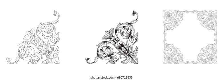 Baroque vector set of vintage elements for design. Decorative design element filigree calligraphy vector. You can use for wedding decoration of greeting card and laser cutting.