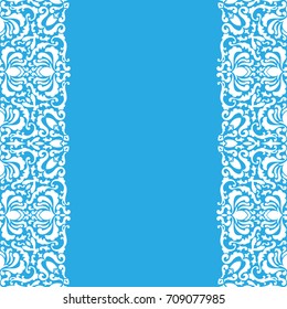 Baroque vertical seamless border with silhouette floral elements. Vintage romantic wallpaper. Pink and white striped background, textile print, postcard with text place.