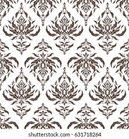 Baroque vintage damask seamless pattern in brown colors. Luxury classic ornament, royal victorian texture for wallpapers, print, textile or fabric. Vector illustration.